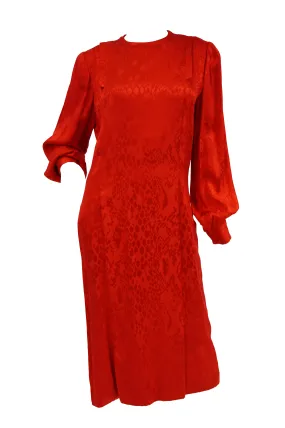 1980s Andre Laug Red Silk Snakeskin Print Dress