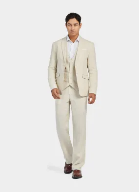 1PA1 Men's 3 Pieces 100% Linen Slim Fit Vested Suit, Wedding Tuxedo - Two Button Jacket, Vest & Pants