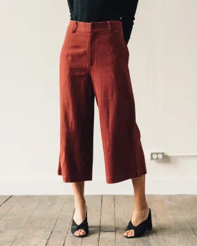 7115 Linen Wide-Legged Cropped Trouser, Rust