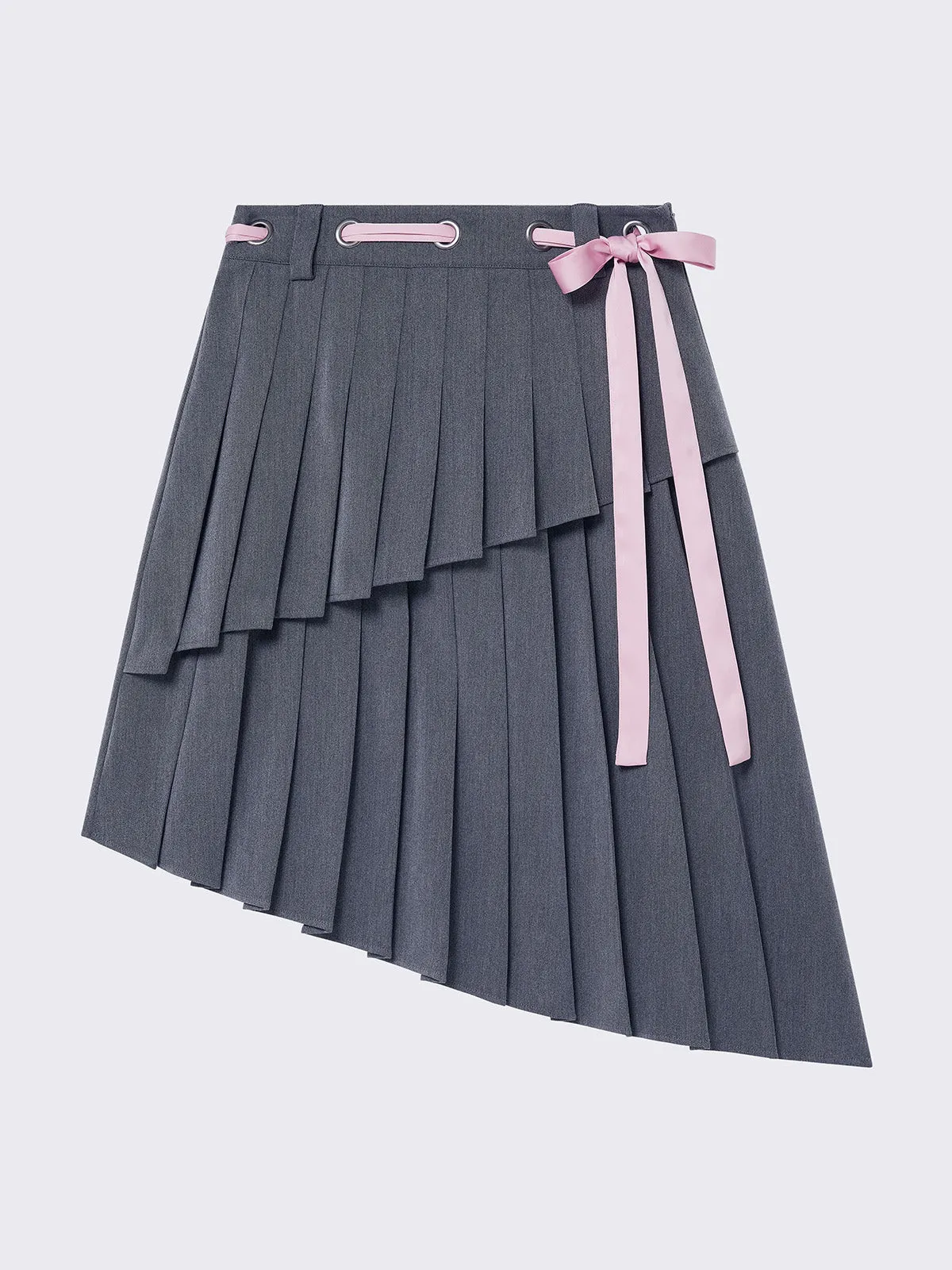 Bella Grey Pleated Asymmetrical Skirt