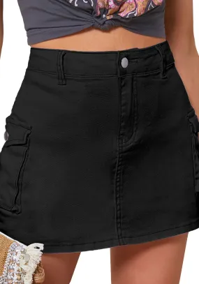 Black Women's High Waist Cargo Pocket Skirt Y2K Short