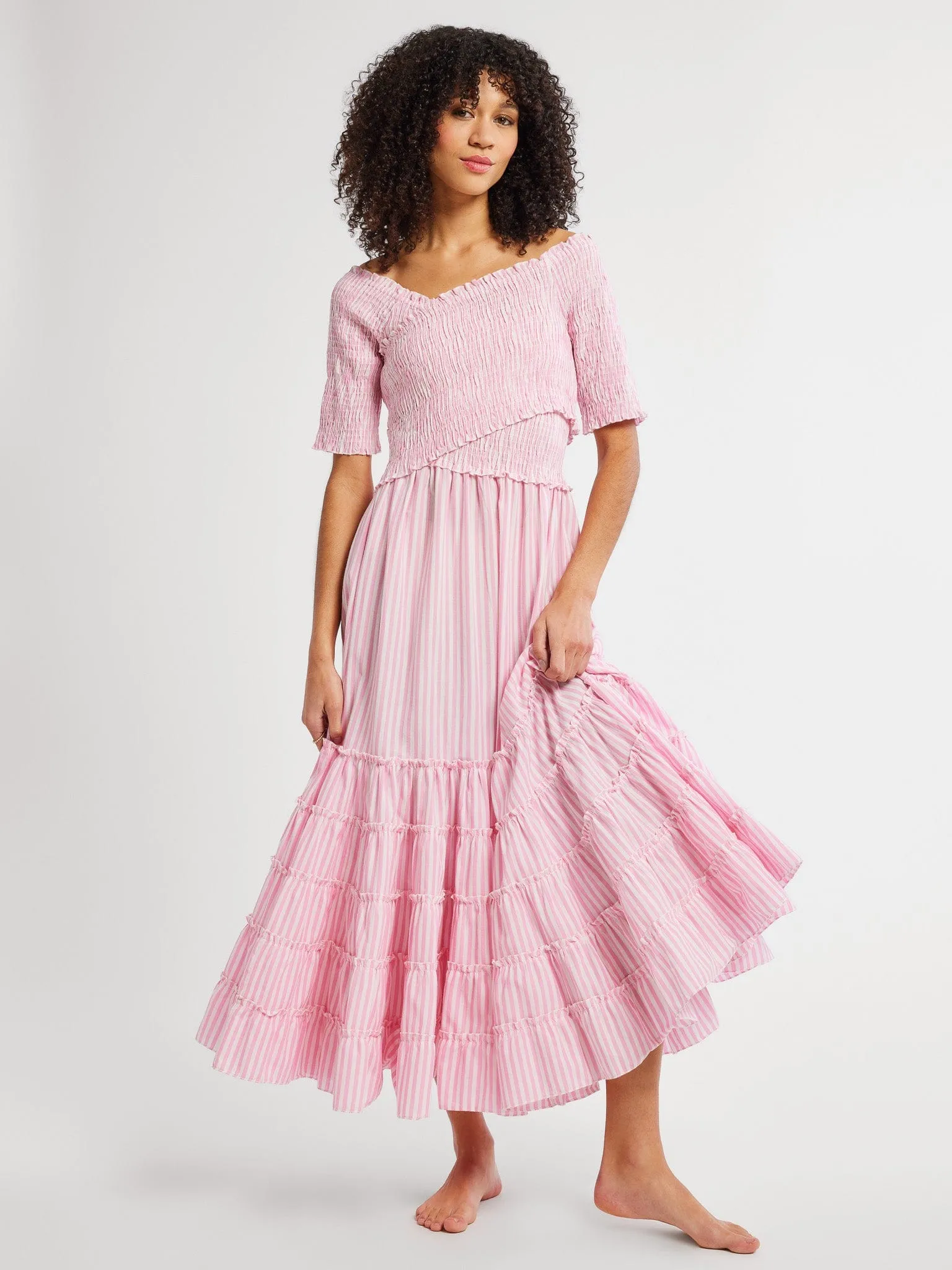 Celia Dress in Bubblegum Stripe