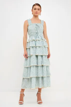 Endless Rose - Gridded Texture Floral Smocked Tiered Maxi Dress