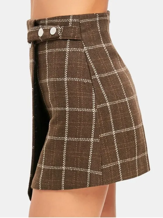 Fashion High Waist Embellished Checked Mini Skirt