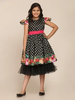 Girl's Black & White Floral Midi Dress - NOZ2TOZ KIDS