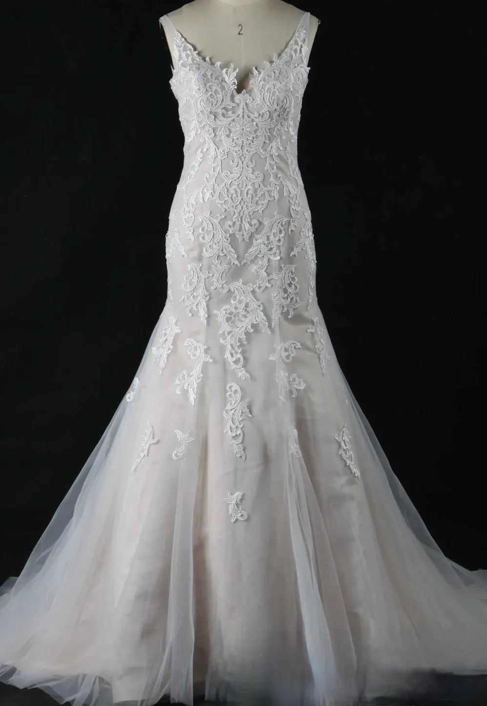 Gorgeous Appliques V Neck Fit & Flare Wedding Gown