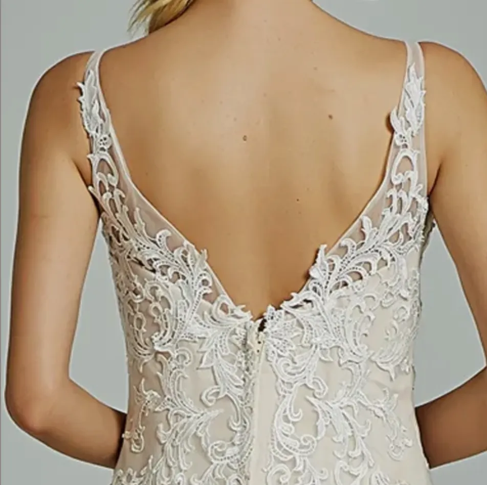 Gorgeous Appliques V Neck Fit & Flare Wedding Gown