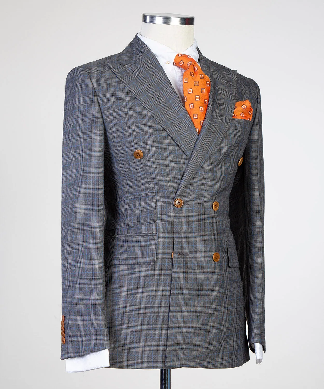 Gray Double Breasted Check Suit