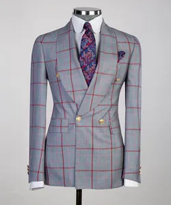 Grey Plaid Double-Breasted Suit