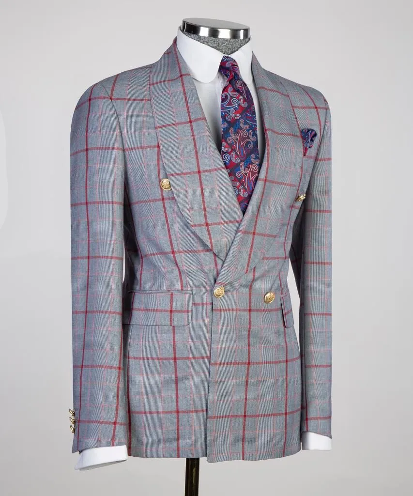 Grey Plaid Double-Breasted Suit