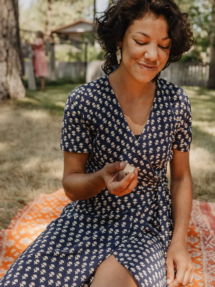 Katie Wrap Dress - Micro Floral Navy