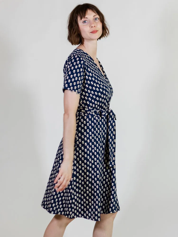 Katie Wrap Dress - Micro Floral Navy