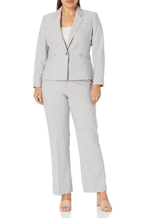 Le Suit 1 Button Mini Herringbone Pant Business Suit Pant Set (Plus Size)