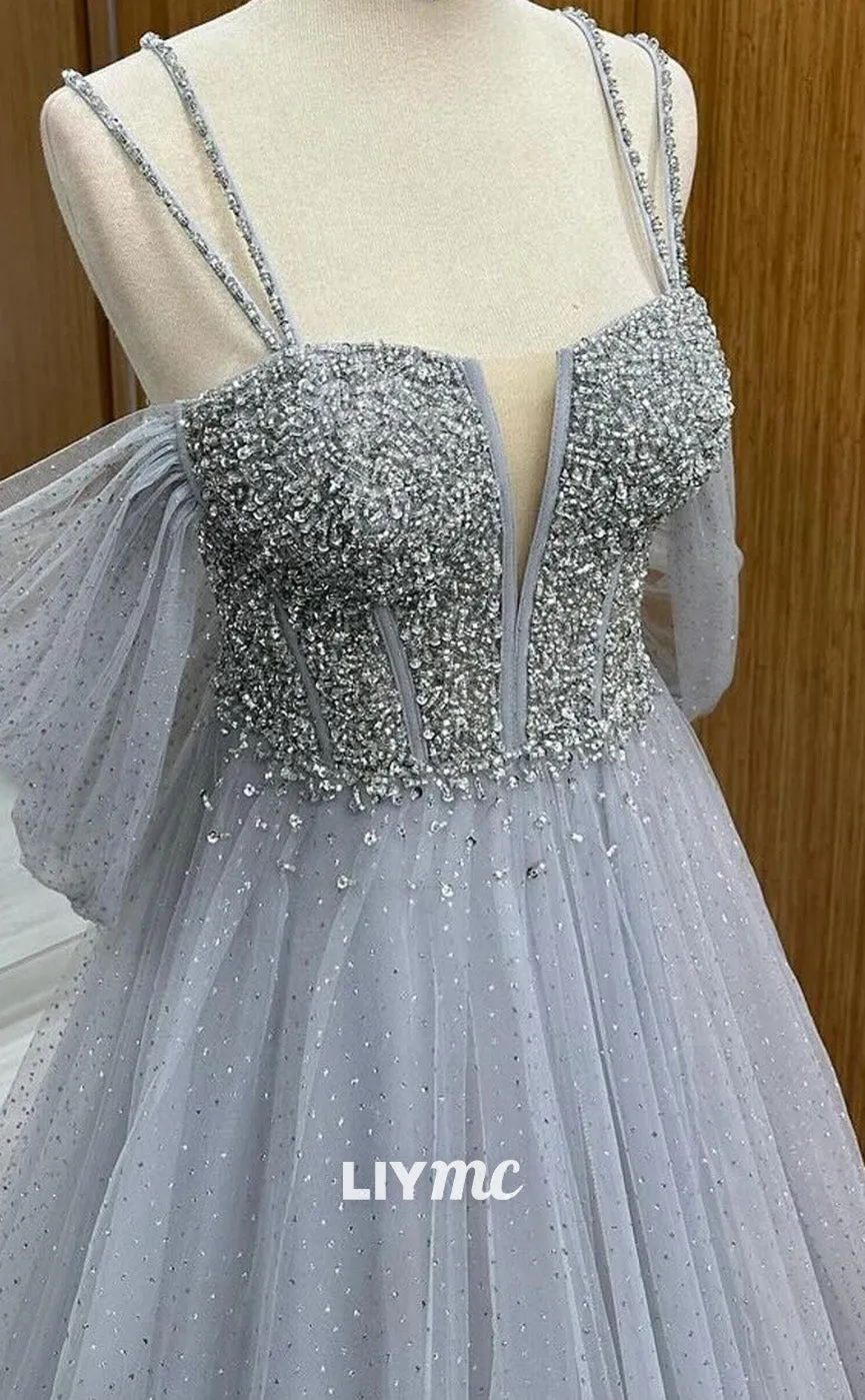 LP2242 - Cocktail Dress Off-Shoulder Appliques Beaded A-Line Ball Gown Prom Dress