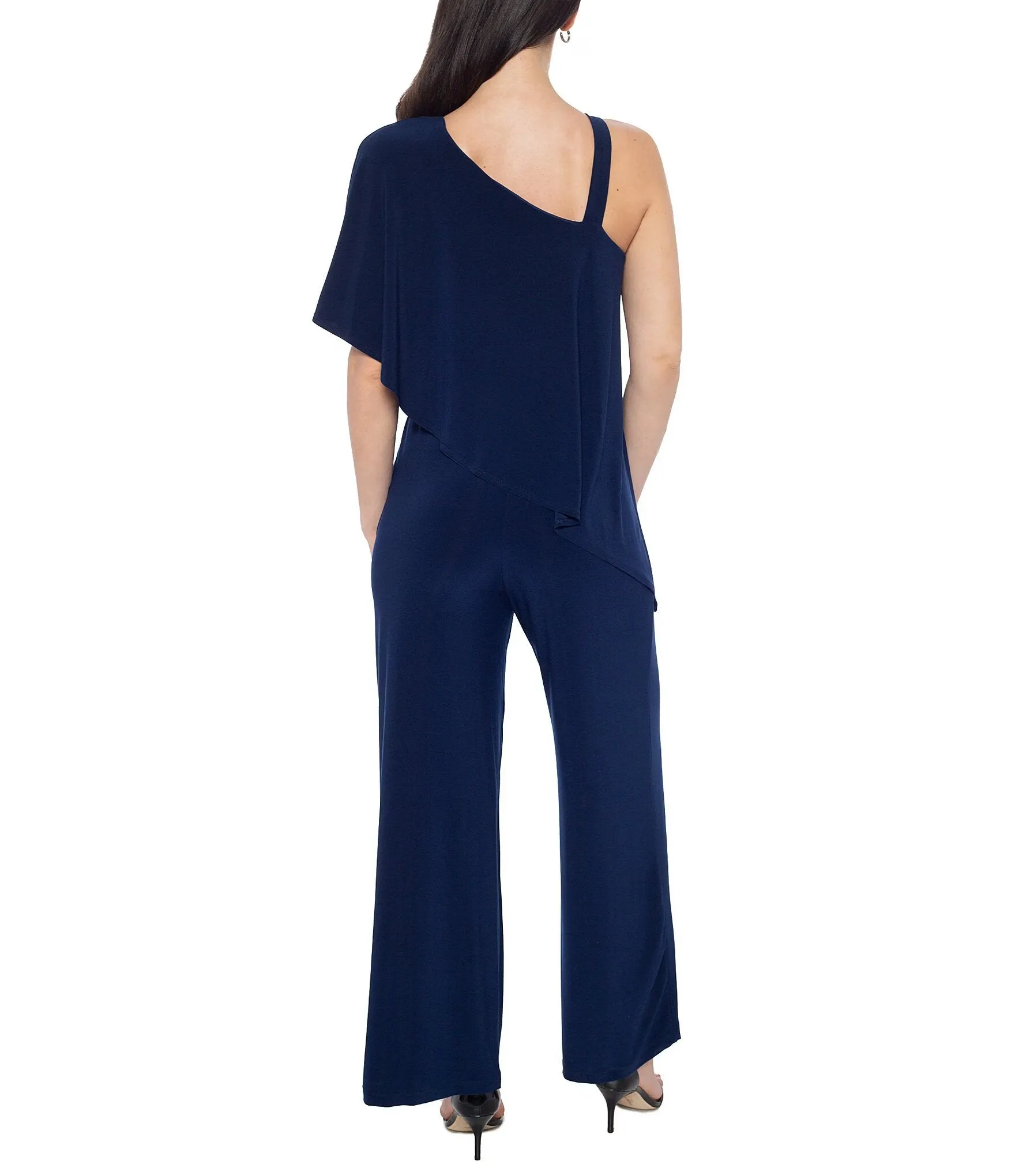 Marina One Shoulder Asymmetrical Neck Short Flutter Sleeve Wide Leg Jumpsuit