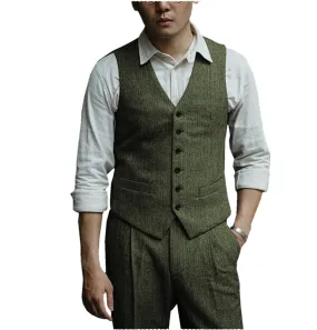 Mens Herringbone v Neck 2 Pieces （Waistcoat Pants）