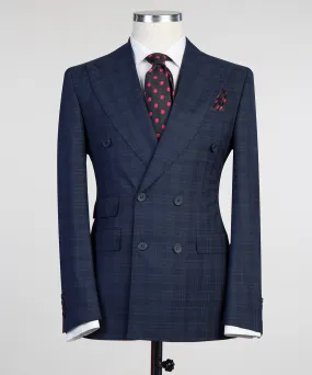 Navy Blue Check Double Breasted Suit