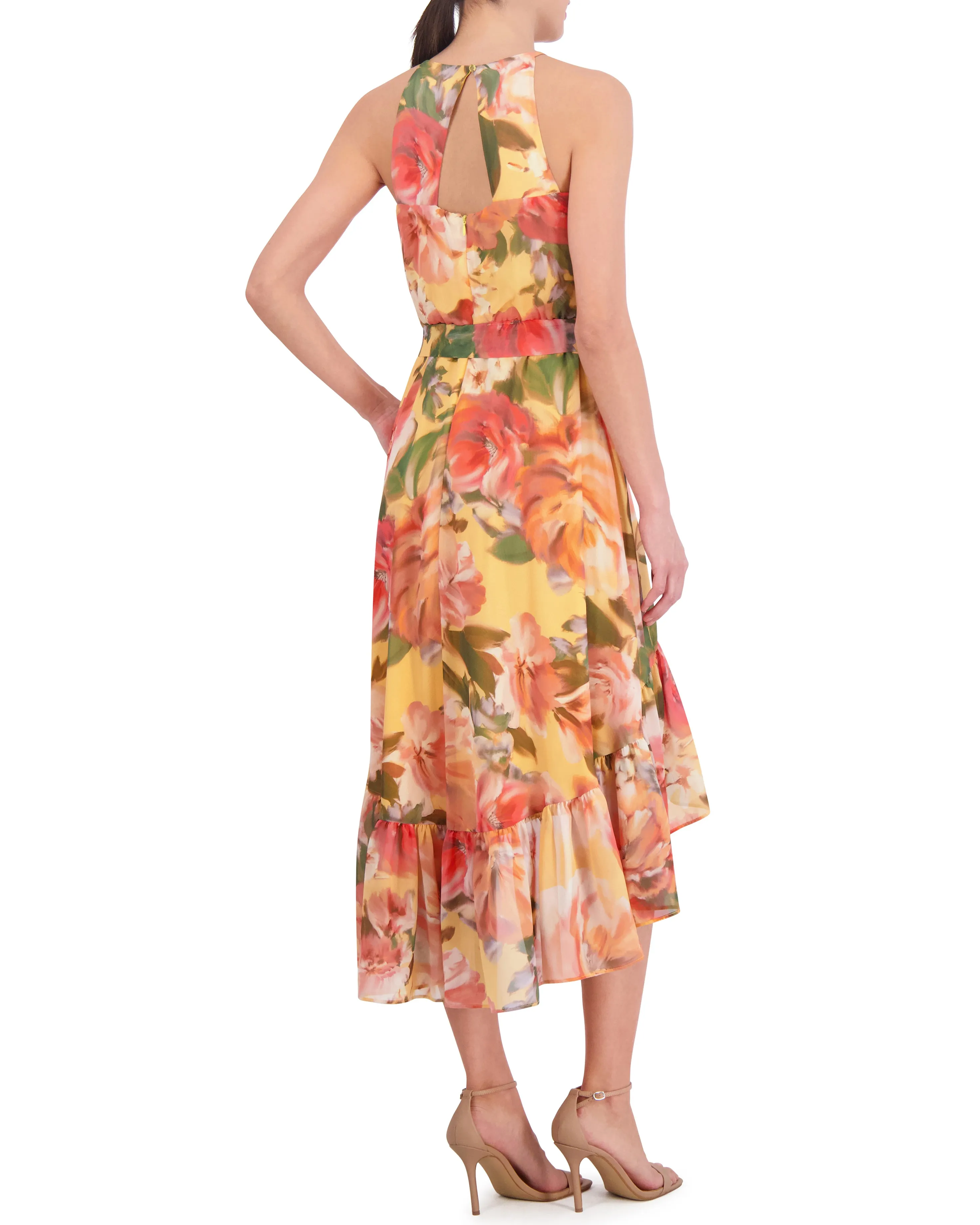 Petite Floral-Print High-Low Midi Dress