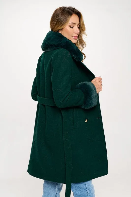 Philippa Vegan Wool Coat with Faux Fur Collar