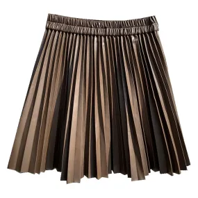 Pre Order:  Chic Solid Pleated Leather Mini Skirt