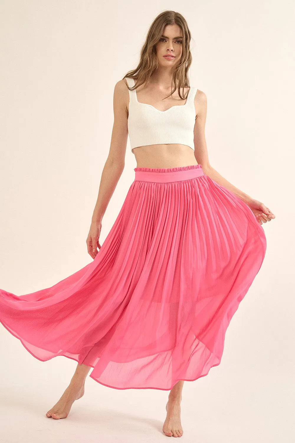 Solid Pleated Chiffon Maxi Skirt