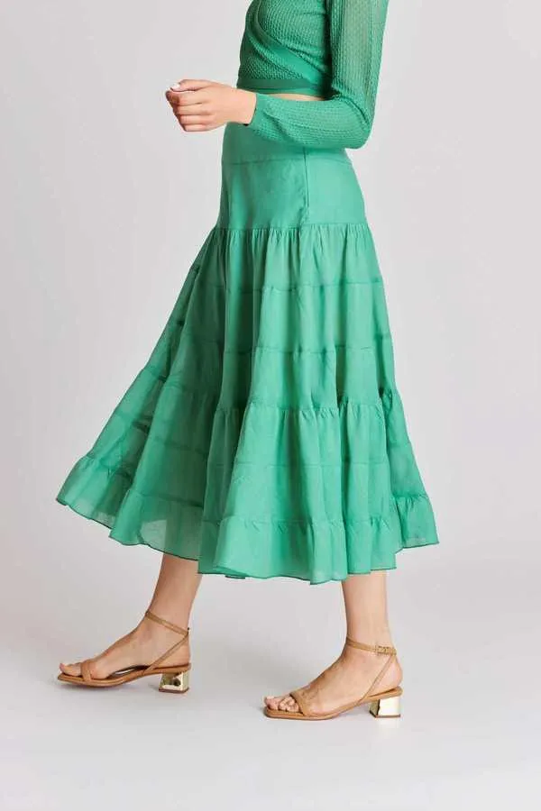 Velma Tiered Midi Skirt- olive