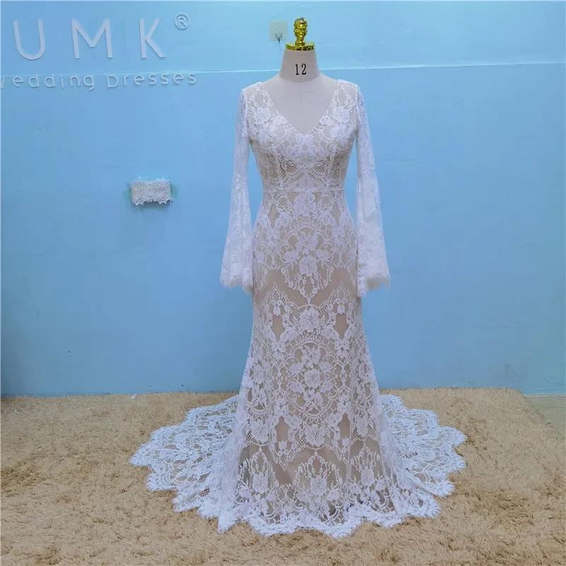 Vintage Bohemia Lace Mermaid Boho Bridal Wedding Dress Vestido De Noiva