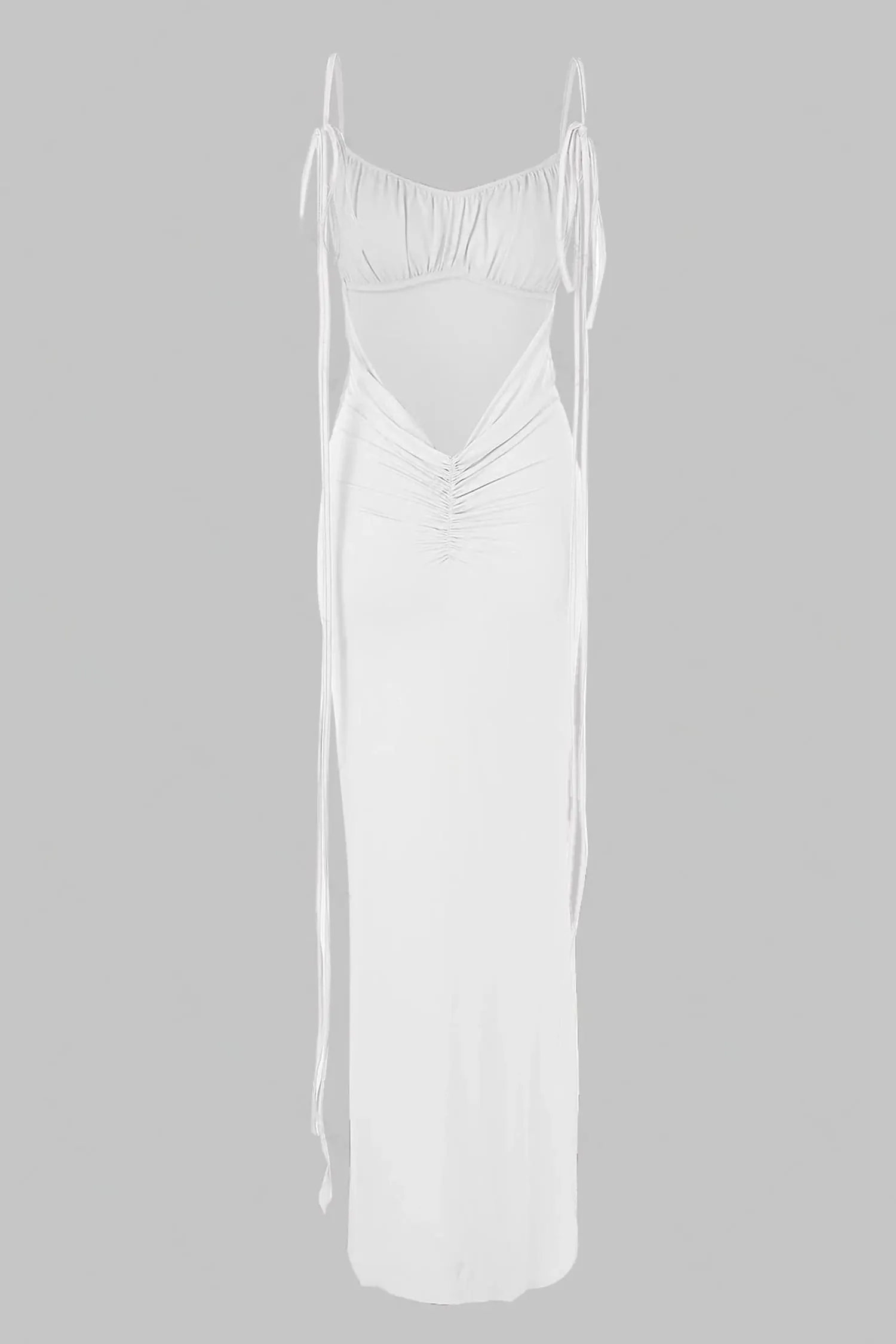 White Floor Length Backless Dress