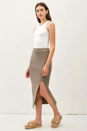 Willow High Waist Rib Knit Midi Skirt Taupe