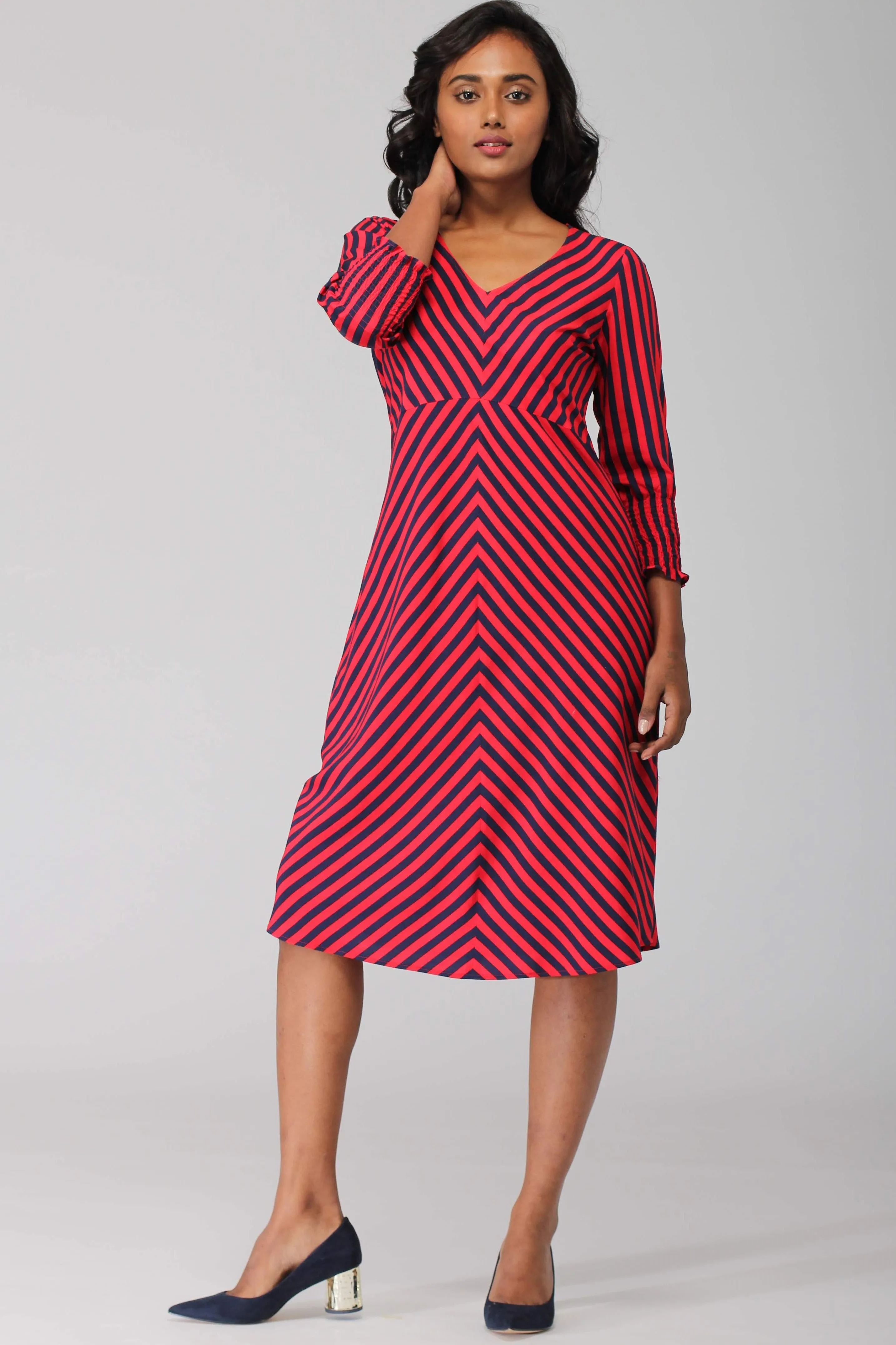 Zanskar A line dress with Ruched sleeve